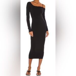 Helmut Lang Black One-Shoulder Midi Dress